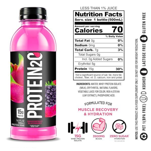 Protein2o 15g Whey Protein Isolate Infused Water, Ready To Drink, Gluten Free, Lactose Free, No Artificial Sweeteners, Flavor Fusion Variety Pack, 16.9 oz Bottle (Pack of 12) - Image 2
