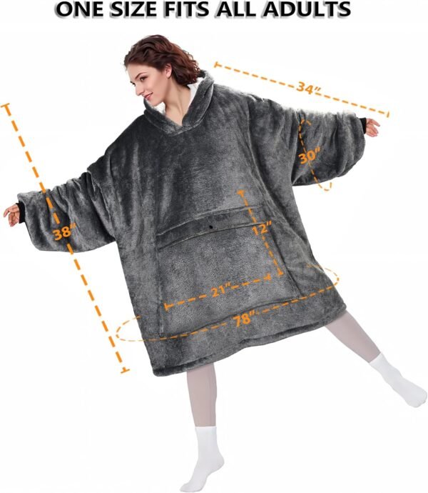 Solaris Oversized Wearable Blanket Hoodie with Pet Pocket, Warm Super Soft Cozy Sherpa Sweatshirt Hoodie for Women Men, Best Gift for Your Loves, Black Ash - Image 4