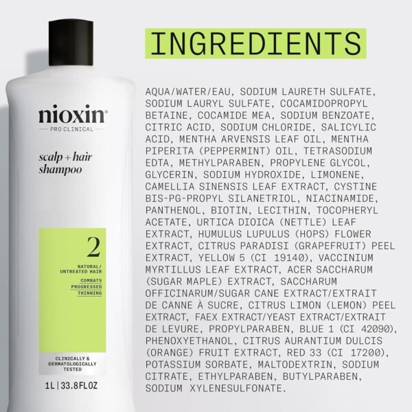 Nioxin Scalp + Hair Thickening System 2 Shampoo- For Natural or Untreated Hair with Progressed Thinning - With Niacinamide and Biotin - Image 5