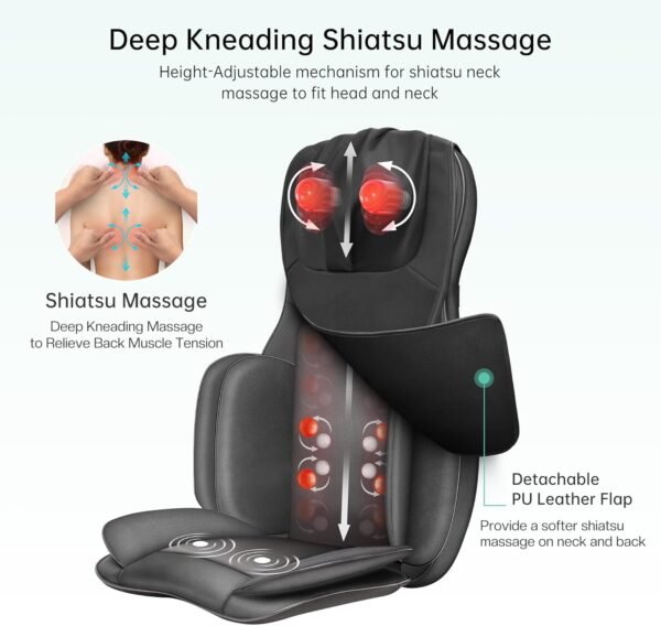 Snailax Neck and Back Massager with Heat, Full Body Massage Chair Pad with Compression, Shiatsu Kneading Seat Portable, Seat Massager - Image 5