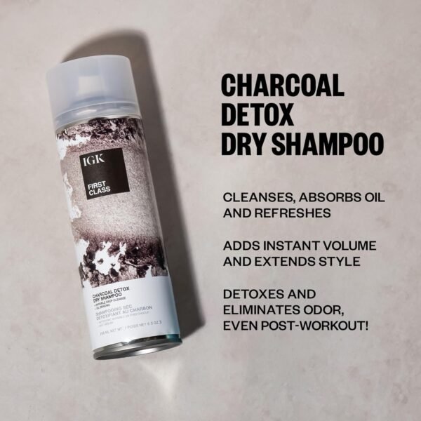 IGK FIRST CLASS Charcoal Detox Dry Shampoo | Volume + Soothes Scalp + Balance Oil | Vegan + Cruelty Free | - Image 4