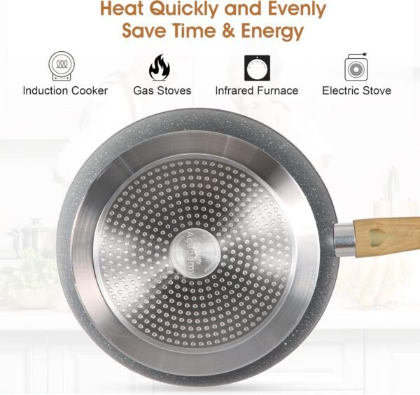 Kitchen Academy Granite Nonstick Cookware Set - 17 Piece Gray Cooking Pans Set, Induction Pots and Pans Set Non Stick, PFOA & PFOS Free. - Image 4