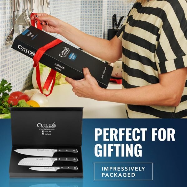 Cutluxe Chef Knife Set, 3 PCS Professional Chef's Knife Set – Razor Sharp German Steel, Full Tang, Ergonomic Handles - Artisan Series - Image 3