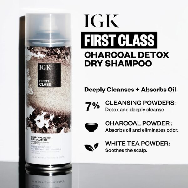 IGK FIRST CLASS Charcoal Detox Dry Shampoo | Volume + Soothes Scalp + Balance Oil | Vegan + Cruelty Free | - Image 5