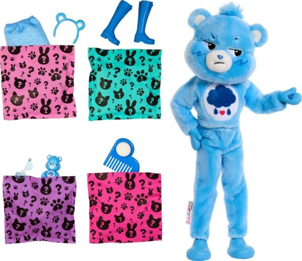 Barbie Cutie Reveal Doll & Accessories, Care Bears Series, Fashion Doll with Grumpy Bear Plush Costume & 10 Surprises Including Color Change & Mini Bear - Image 3