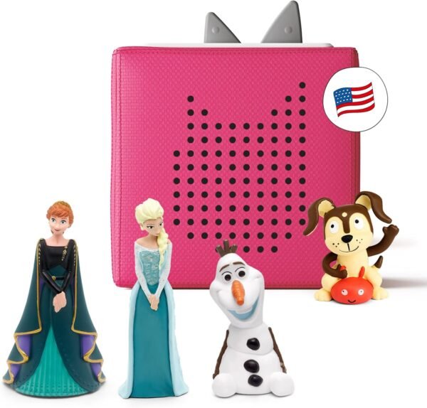 Toniebox Audio Player Starter Set with Elsa, Anna, Olaf, and Playtime Puppy - Listen, Learn, and Play with One Huggable Little Box for 3+years- Pink