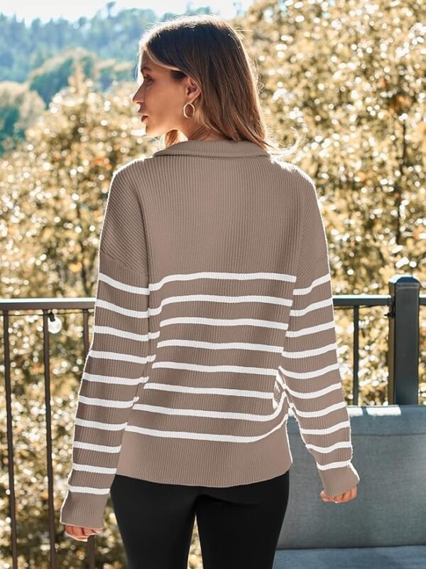 LILLUSORY Women's Quarter Zip Striped Oversized Sweater Mock Turtleneck Pullover Fall Fashion Outfit Winter Trendy Clothes - Image 5