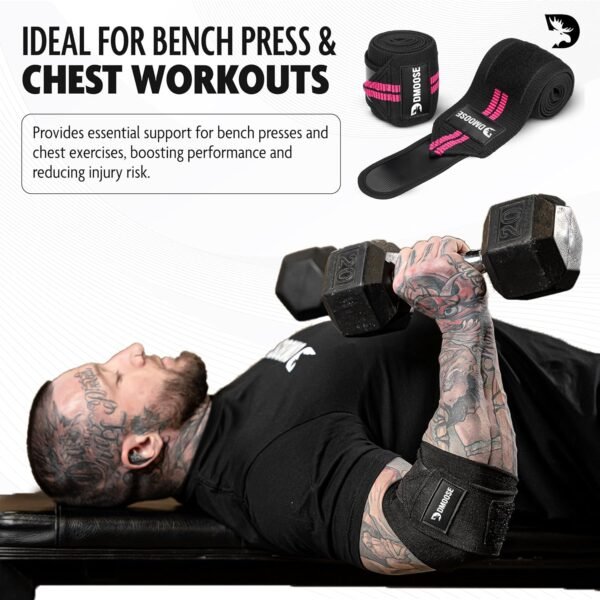 DMoose Fitness Elbow Wraps for Weightlifting (Pair) - 40'' Adjustable Elbow Strap for Gym Workout & Bench Press, Compression Elbow Wraps for Tendonitis & Joint Support, Elbow Sleeve Weightlifting Wrap - Image 5