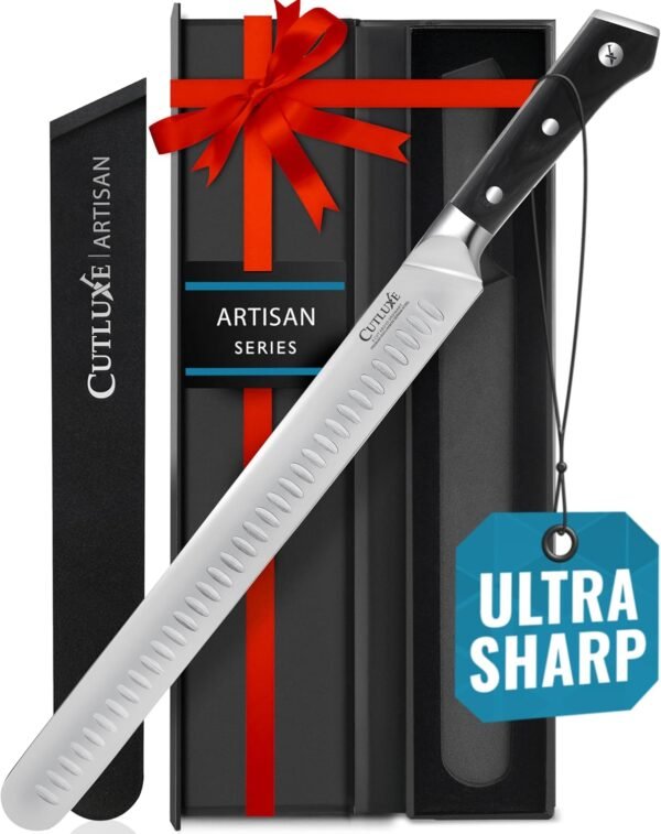 Cutluxe Slicing Carving Knife – 12" Brisket Knife, Meat Cutting and BBQ Knife – Razor Sharp German Steel, Sheath Included, Full Tang, Ergonomic Handle Design, Grilling Gifts for Men – Artisan Series - Image 6