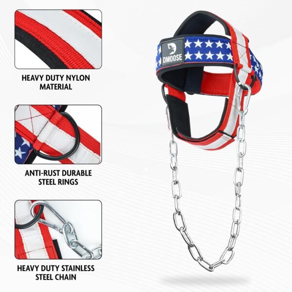 DMoose Neck Harness for Weight Lifting - Neck Exerciser with 30" Heavy Duty Steel Chain - Neck Strengthener to Support Injury Recovery & Neck Workout - Neck Trainer with Adjustable Head & Chin Strap - Image 3