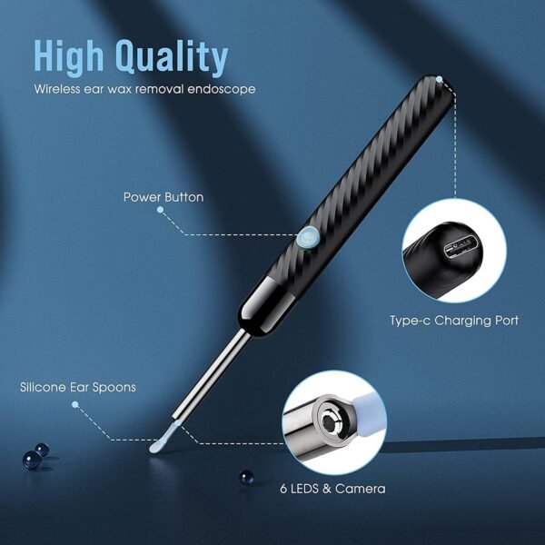 Ear Wax Removal - Earwax Remover Tool with 7 Pcs Ear Set - Ear Cleaner with Camera - FSA HSA Eligible - Ear Camera with 6 Ear Spoon - Ear Cleaner for iOS & Android (Black) - Image 4