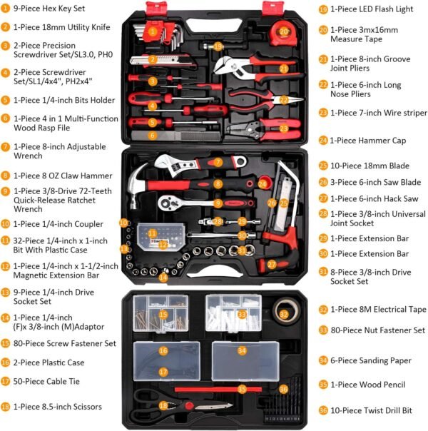 KingTool 325 Piece Home Repair Tool Kit, General Home/Auto Repair Tool Set, Toolbox Storage Case with Drawer, General Household Tool Kit - Perfect for Homeowner, Diyer, Handyman - Image 7