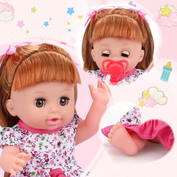 Baby Doll Toys Set, 14" Doll Toys, 25Pcs Doll Care Toy Playset, Toddlers Toy Doll Set Incl Cradle Crib, High Chair, Milk Bottle, Pacifier, Diaper, Baby Toy Gift for Age 3 4 5 6+ Years Old Girls Boys - Image 6