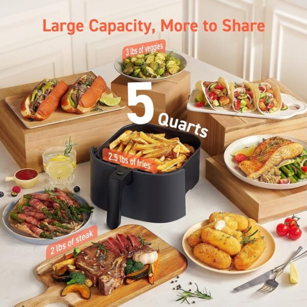 COSORI Air Fryer 9-in-1, Compact 5-Qt, Perect for Meat Enthusiasts with 450°F Max Heat Function, 130+ In-App Recipes, Little to No Oil, Easy Clean Glass Touch Panel & Nonstick Basket, Gray - Image 6
