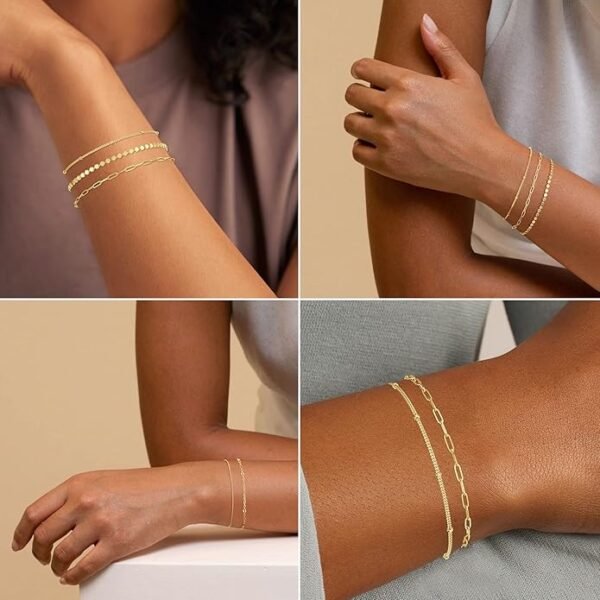 MBW Gold Bracelets for Women Trendy, Dainty 14K Gold Plated Bracelet Stack Beaded Chain Bracelet Set Thin Small Cute Paperclip Bracelets Fashion Waterproof Jewelry Gift Gold Accessories for Women - Image 4