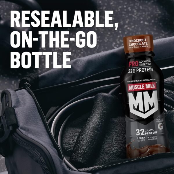 Muscle Milk Pro Advanced Nutrition Protein Shake, Knockout Chocolate, 11.16 Fl Oz (Pack of 12), 32g Protein, 1g Sugar, 16 Vitamins & Minerals, 5g Fiber, Workout Recovery, Energizing Snack, Packaging May Vary - Image 4