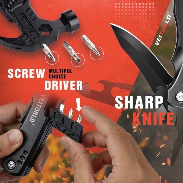 VEITORLD Christmas Stocking Stuffers for Men, Gifts for Men Dad Him, Anniversary Birthday Gifts Idea for Men Him Husband Boyfriend, All in One Tools Hammer Multitool, Camping Hunting Hiking Presents - Image 4
