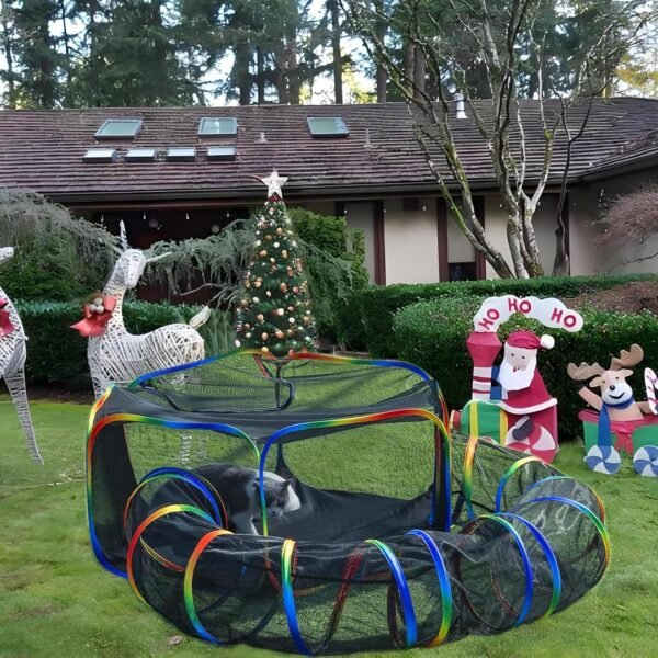 LUCKITTY Outdoor Rainbow Cat Enclosures Playground,Outside House for Indoor Cats Include Portable Cat Tent, Circle Playpen Tunnel, for Kitty and Small Animals,Within Storage Bag - Image 9