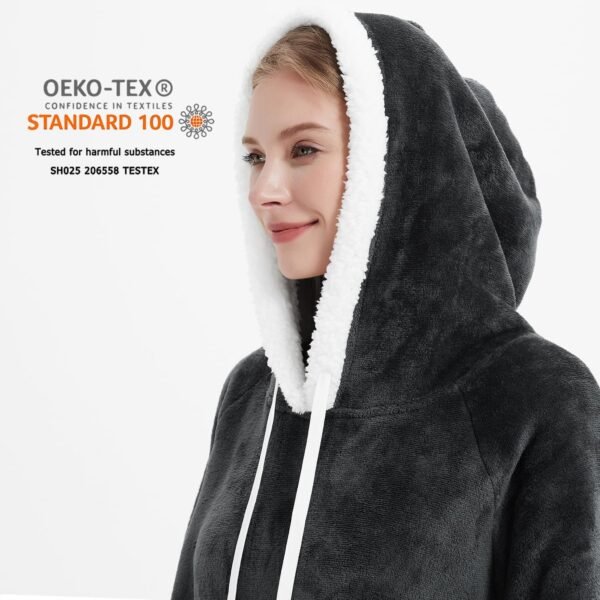 Qeils Oversized Wearable Blanket Hoodie, Comfy Sherpa Sweatshirt Pullover Jacket (Large Pocket, Dark Grey, Adult) - Image 6