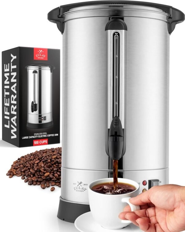 Zulay Commercial Coffee Maker - 100 Cup Coffee Percolator With Double-Wall Stainless Steel & Twist-Lock Lid - Quick Brewing Coffee Urn With Keep-Warm Mode For Events & Catering - Silver - Image 3