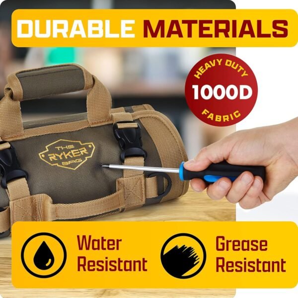 The Ryker Bag Tool Organizer Bag Tool Roll Up Bag w/Detachable Pockets. Gifts for Him Roll Up Tool Bag Organizer for Mechanic Tool Bag Small Car Portable Tool Bag Roll Up Tool Roll Bag Organizer - Image 8