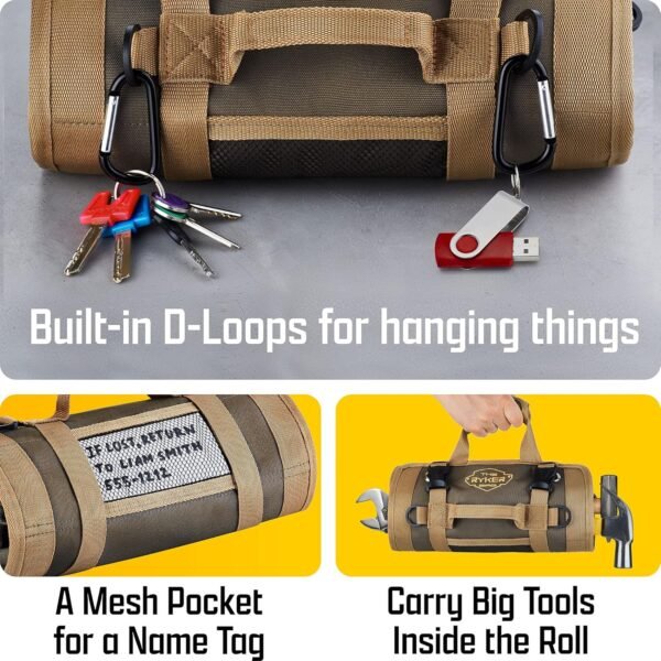 The Ryker Bag Tool Organizer Bag Tool Roll Up Bag w/Detachable Pockets. Gifts for Him Roll Up Tool Bag Organizer for Mechanic Tool Bag Small Car Portable Tool Bag Roll Up Tool Roll Bag Organizer - Image 9
