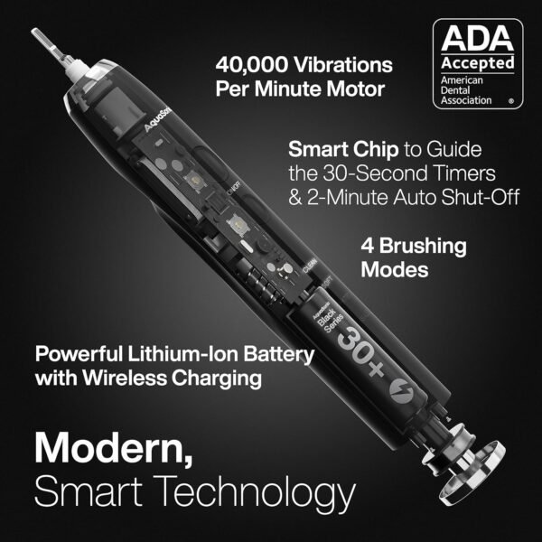 Aquasonic Black Series Ultra Whitening Toothbrush – ADA Accepted Electric Toothbrush- 8 Brush Heads & Travel Case – 40,000 VPM Electric Motor & Wireless Charging - 4 Modes w Smart Timer - Image 8