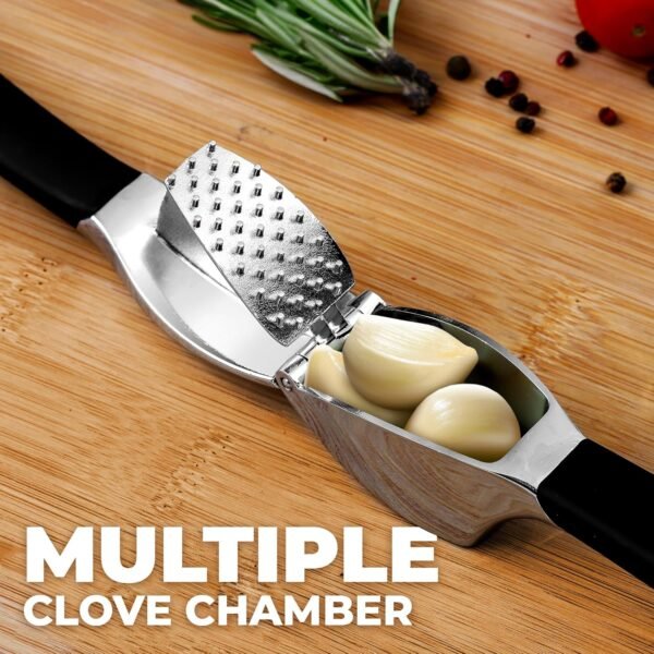 Zulay Comfort Grip Garlic Press - Garlic Mincer Tool - Garlic Crusher - Garlic Press Mincer Rust Proof, with Soft Ergonomic Handle, Easy Clean Set with Peeler and Brush - Image 2