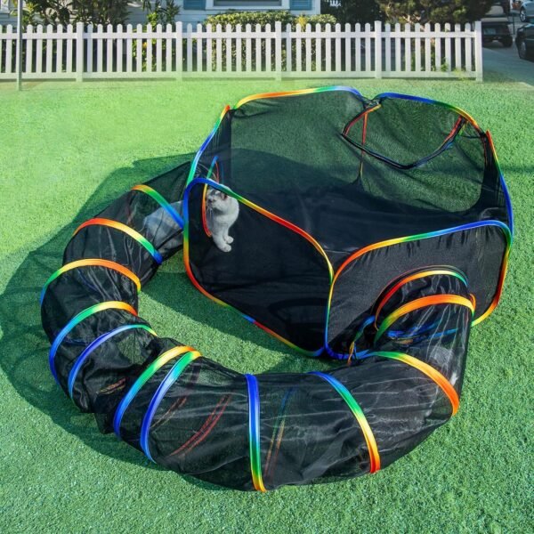 LUCKITTY Outdoor Rainbow Cat Enclosures Playground,Outside House for Indoor Cats Include Portable Cat Tent, Circle Playpen Tunnel, for Kitty and Small Animals,Within Storage Bag - Image 7