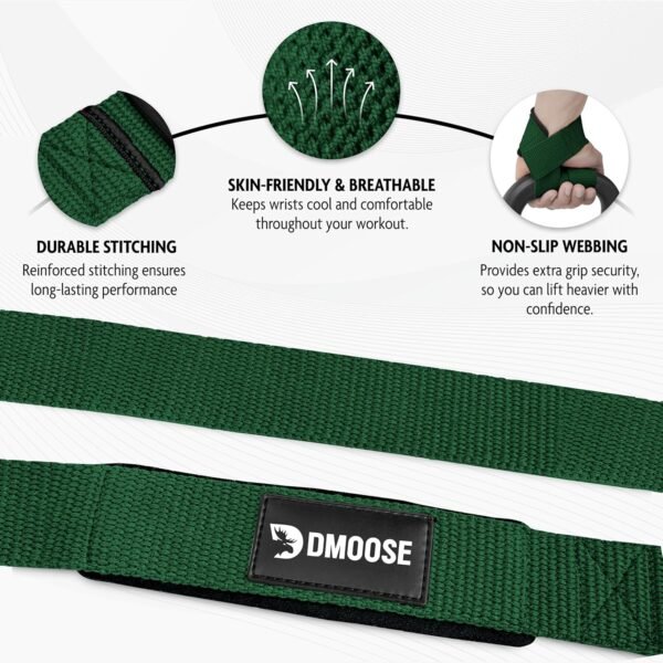 DMoose Fitness Lifting Straps - 4mm Neoprene Padded Wrist Straps for Weightlifting & Powerlifting - Cotton Lifting Strap with Silicone Grip for Men & Women - Durable Deadlift Straps for Gym Workout - Image 2
