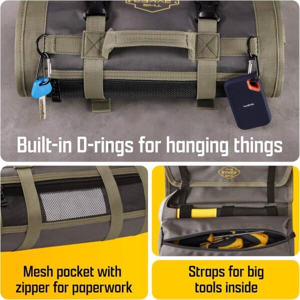 The Ryker Bag PRO Official Tool Roll Organizer – Motorcycle Tool Roll Bag w/4 Detachable Tool Pouches & Wrench Organizer Roll Up Tool Bag for Mechanic. Tool Roll Bag Organizer for Tools Storage - Image 9