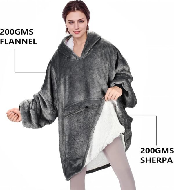 Solaris Oversized Wearable Blanket Hoodie with Pet Pocket, Warm Super Soft Cozy Sherpa Sweatshirt Hoodie for Women Men, Best Gift for Your Loves, Black Ash - Image 5