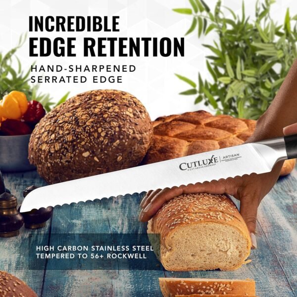 Cutluxe Bread Knife – 10" Serrated Knife for Homemade, Sourdough Bread – Forged High Carbon German Steel – Full Tang & Razor Sharp – Ergonomic Handle Design – Artisan Series - Image 7