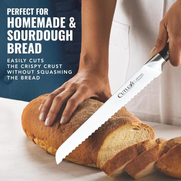 Cutluxe Bread Knife – 10" Serrated Knife for Homemade, Sourdough Bread – Forged High Carbon German Steel – Full Tang & Razor Sharp – Ergonomic Handle Design – Artisan Series - Image 6
