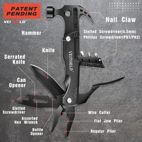 VEITORLD Christmas Stocking Stuffers for Men, Gifts for Men Dad Him, Anniversary Birthday Gifts Idea for Men Him Husband Boyfriend, All in One Tools Hammer Multitool, Camping Hunting Hiking Presents - Image 6