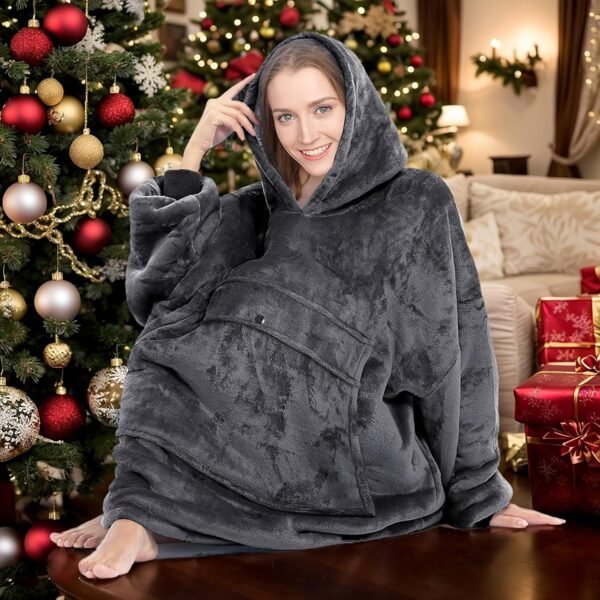 Solaris Oversized Wearable Blanket Hoodie with Pet Pocket, Warm Super Soft Cozy Sherpa Sweatshirt Hoodie for Women Men, Best Gift for Your Loves, Black Ash - Image 7