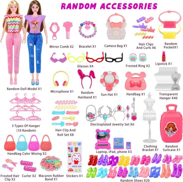 342 Pcs Doll Clothes and Accessories with Doll, Princess Gowns, Fashion Dresses, Top, Pants, Swimsuits, Shoes, Hangers and Other Accessories, Doll Playset Dress up Toy for Girls Toddlers Gift Toys - Image 4
