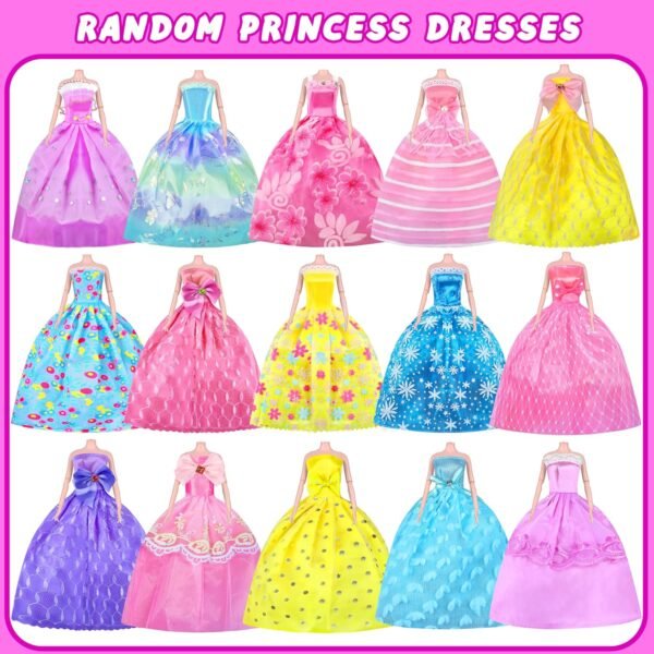 342 Pcs Doll Clothes and Accessories with Doll, Princess Gowns, Fashion Dresses, Top, Pants, Swimsuits, Shoes, Hangers and Other Accessories, Doll Playset Dress up Toy for Girls Toddlers Gift Toys - Image 5