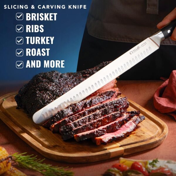 Cutluxe Slicing Carving Knife – 12" Brisket Knife, Meat Cutting and BBQ Knife – Razor Sharp German Steel, Sheath Included, Full Tang, Ergonomic Handle Design, Grilling Gifts for Men – Artisan Series - Image 4