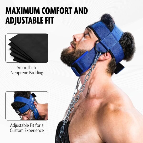DMoose Neck Harness for Weight Lifting - Neck Exerciser with 30" Heavy Duty Steel Chain - Neck Strengthener to Support Injury Recovery & Neck Workout - Neck Trainer with Adjustable Head & Chin Strap - Image 5