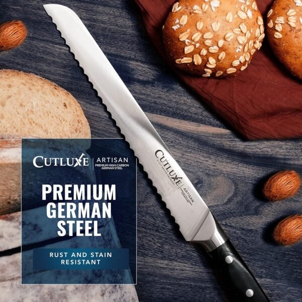 Cutluxe Bread Knife – 10" Serrated Knife for Homemade, Sourdough Bread – Forged High Carbon German Steel – Full Tang & Razor Sharp – Ergonomic Handle Design – Artisan Series - Image 5