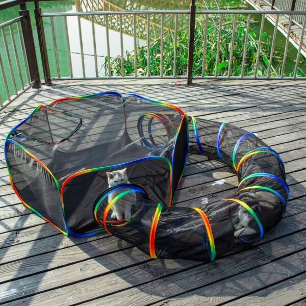 LUCKITTY Outdoor Rainbow Cat Enclosures Playground,Outside House for Indoor Cats Include Portable Cat Tent, Circle Playpen Tunnel, for Kitty and Small Animals,Within Storage Bag - Image 5