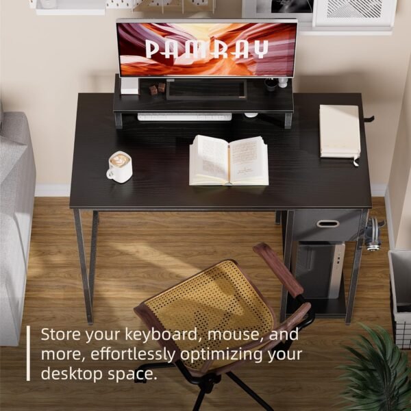 Pamray 39 Inch Computer Desk with Monitor Stand Small Home Office Desks with Non-Woven Storage Drawer for Bedroom Study Table Writing and Work Desk Walnut - Image 6