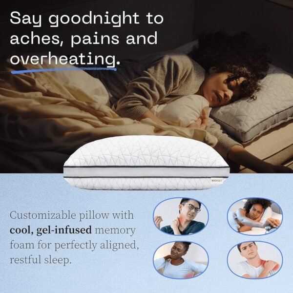 Coop Home Goods Eden Bed Pillow Queen Size for Sleeping on Back, Stomach and Side Sleeper- Medium Soft Memory Foam Cooling Gel - CertiPUR-US/GREENGUARD Gold - Image 6