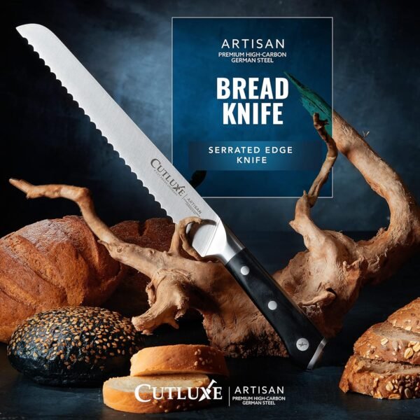 Cutluxe Bread Knife – 10" Serrated Knife for Homemade, Sourdough Bread – Forged High Carbon German Steel – Full Tang & Razor Sharp – Ergonomic Handle Design – Artisan Series - Image 8