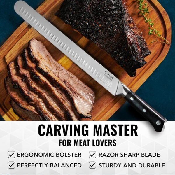 Cutluxe Slicing Carving Knife – 12" Brisket Knife, Meat Cutting and BBQ Knife – Razor Sharp German Steel, Sheath Included, Full Tang, Ergonomic Handle Design, Grilling Gifts for Men – Artisan Series - Image 5