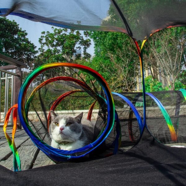 LUCKITTY Outdoor Rainbow Cat Enclosures Playground,Outside House for Indoor Cats Include Portable Cat Tent, Circle Playpen Tunnel, for Kitty and Small Animals,Within Storage Bag - Image 2