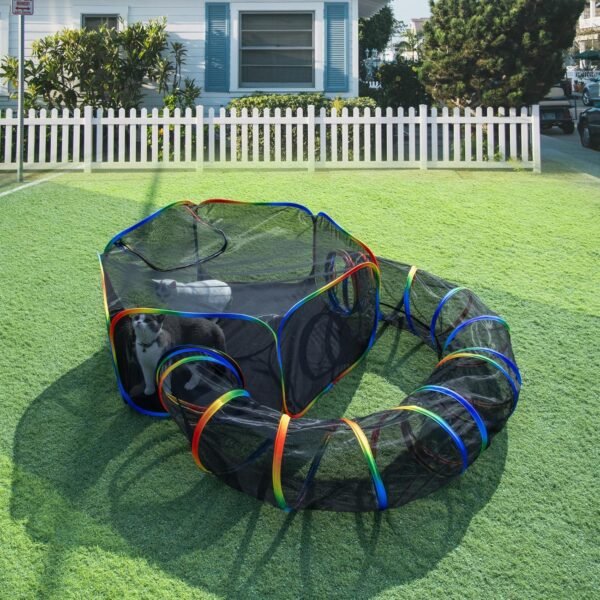 LUCKITTY Outdoor Rainbow Cat Enclosures Playground,Outside House for Indoor Cats Include Portable Cat Tent, Circle Playpen Tunnel, for Kitty and Small Animals,Within Storage Bag - Image 3