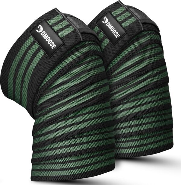 DMoose Fitness Knee Wraps for Weightlifting (Pair) - USPA Approved 78" Cotton Knee Straps for Powerlifting, Leg Press, Squats & Joint Stability - Reinforced Stitching Knee Wrap Support for Men & Women