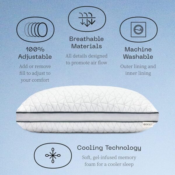 Coop Home Goods Eden Bed Pillow Queen Size for Sleeping on Back, Stomach and Side Sleeper- Medium Soft Memory Foam Cooling Gel - CertiPUR-US/GREENGUARD Gold - Image 5